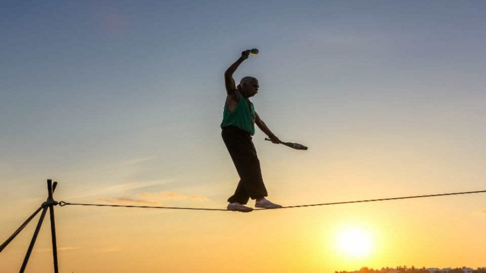 Tightrope walker in Mallory Square, Key West, FL