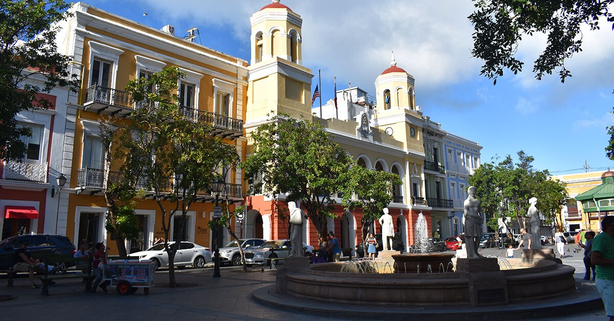 Old San Juan has many places like Plaza de Armas, a great spot to sit and relax.
