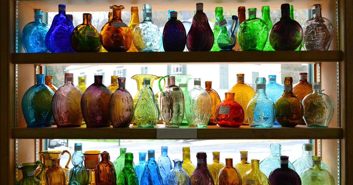 Glass bottles in the warehouse-sized Berkeley Springs Antique Mall.